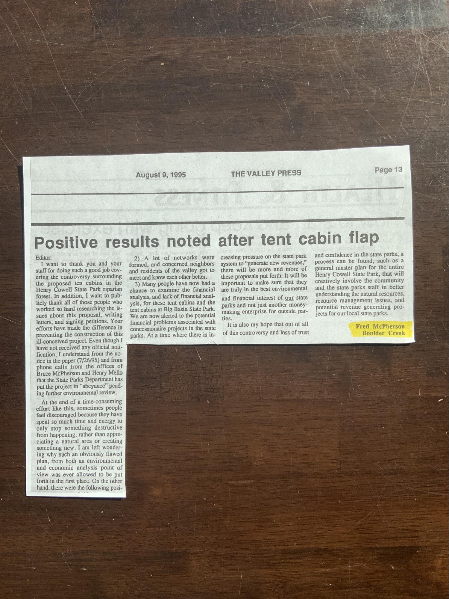 clippings from henry cowell tents fight